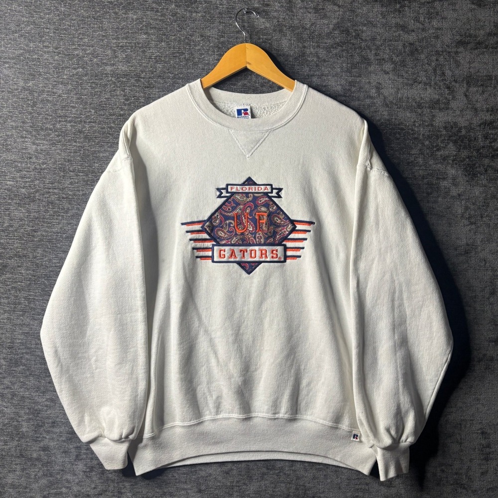 Vintage Russell Athletic Florida Gators Paisley Embroidered Sweatshirt XL White